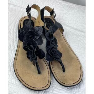 BOC Born Women's Size 10 Black Floral Leather Flat Casual Summer Sandals